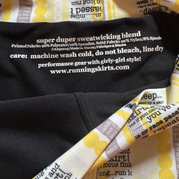 RunningSkirts Athletic Running Skirt w/ Built-In Shorts – Yellow Script Print - Picture 2 of 6